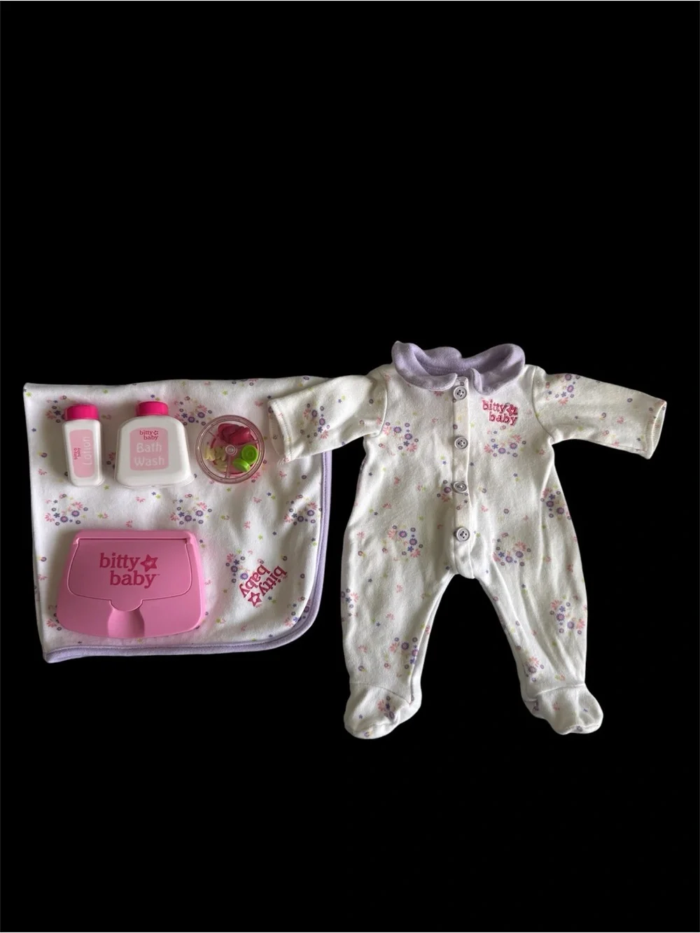 American Girl Bitty Baby Floral Pajamas and Care Set in White and Pink